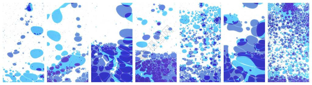 白色背景上含蓝色和紫红色液体滴的图片