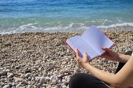 海边看书的人图片