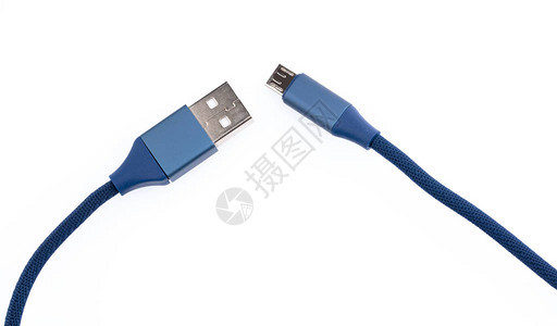 蓝色USB灯光移动充电缆在白色图片