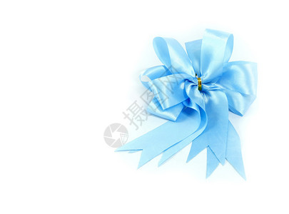 白色背景上的蓝色礼物缎带蝴蝶结图片