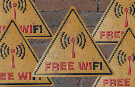 使用免费无线Fi的区号在砖墙上签有黄色的无线Wi图片