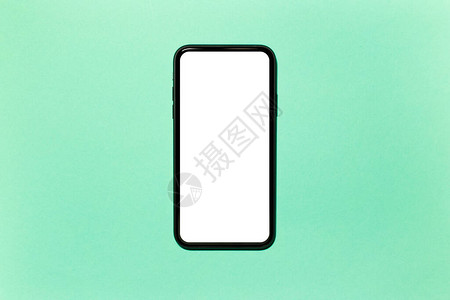 屏幕上空白模型的现代智能手机顶端视图关闭孤立于青色夸蒙图片素材