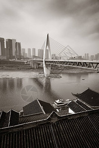 在重庆与旧屋及城市建筑的桥梁背景图片