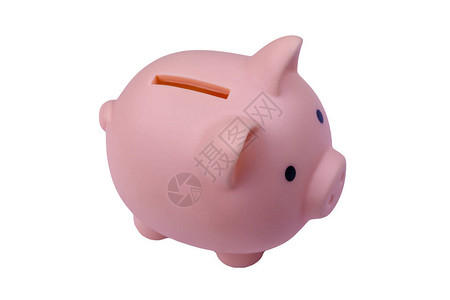 孤立在白色背景上的粉红色存钱罐背景图片