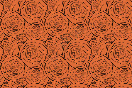 手绘花卉图案复古花无缝图案橙色玫瑰图案花卉图案素描与单色玫图片