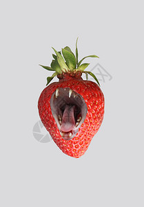 草莓张开嘴舌头长着牙齿图片
