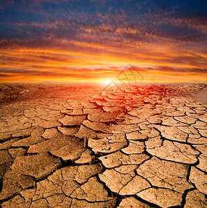 沙漠中破裂的表面的日落图片