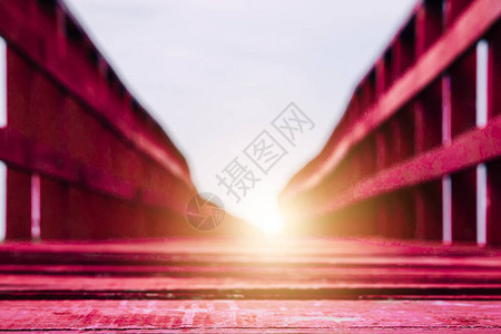 红色的桥木桥上的抽象背景走道插画