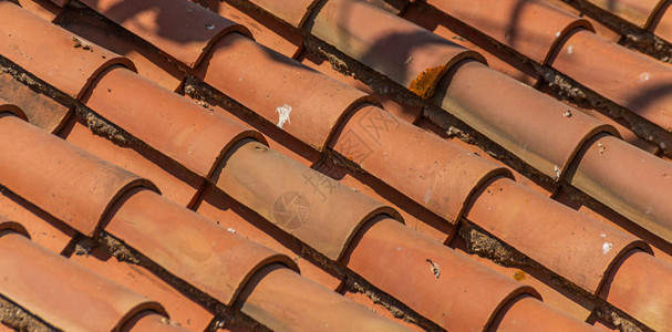 一座建筑物上传统的西班牙老旧瓷器屋顶板砖图片