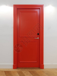 红色门前视图隔离在白色背景图片