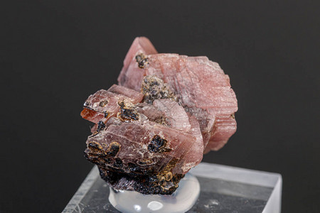 黑色背景特写上的宏观矿物石菱锰矿图片