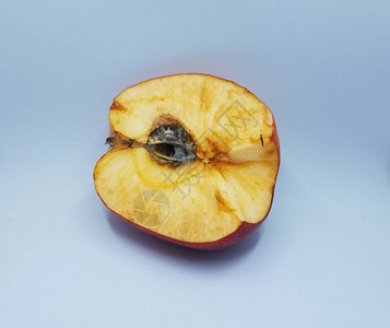 白色背景上带有霉菌的腐烂红苹果实图片