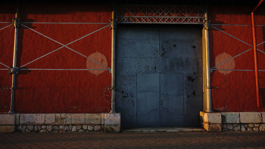 废弃的旧工业建筑门图片