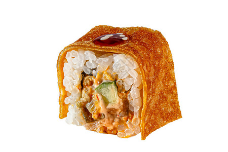 日本Maki卷玉子烧米饭紫菜鳗鱼黄瓜鳄梨辣酱芝麻对图片
