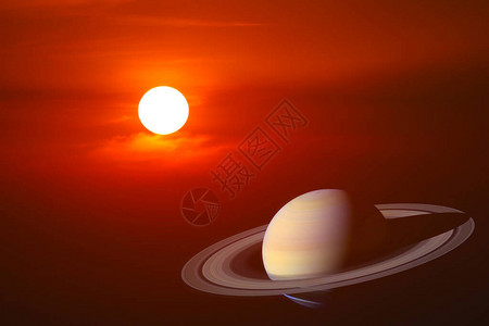日落的天空又回到红云上折成盐土行星环由美国航天局提图片