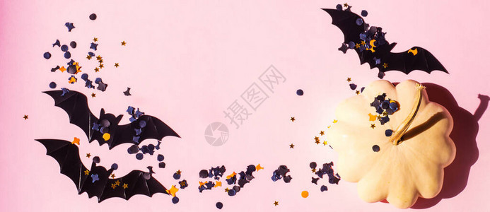 万圣节背景有南瓜黑蝙蝠和粉红背景的彩蛋图片