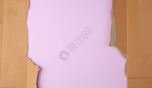 紫色背景瓦楞纸板的撕裂边缘抽象背景模板图片