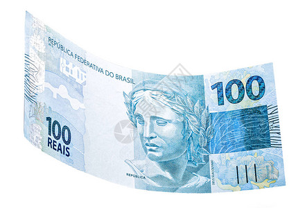 来自巴西的100瑞埃钞票跌落于孤立图片