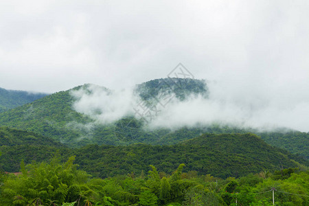 泰国拉恰布里山顶有云和雾的山峰图片