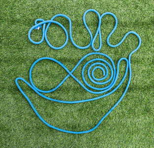 在草地上形成抽象面孔的蓝绳图片
