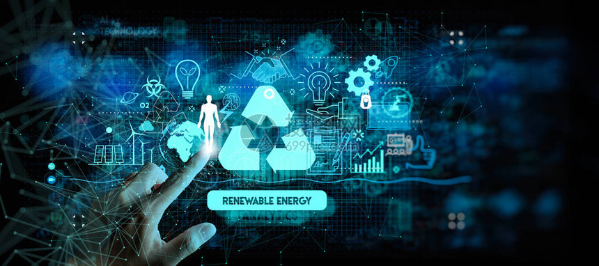 手触摸可持续发展FUI与可再生能源和自然资图片