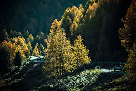 载有汽车的山公路图片