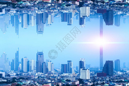 曼谷颠倒城市在开始科幻未来幻想效果风格图片