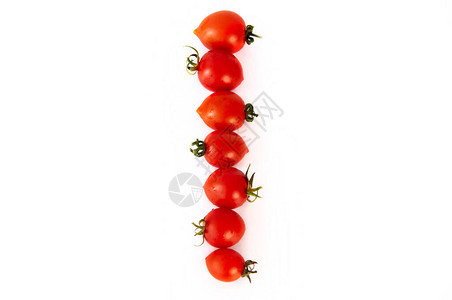 樱桃西红柿紧贴在白色背景上健康地吃图片