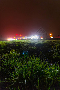 夜间交通由草地风景优美的图片