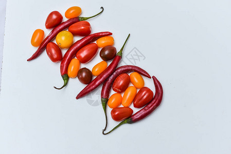 白色背景中的辣椒和西红柿图片