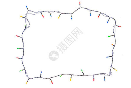 在白色背景与剪切路径隔离的圣诞光框架图片