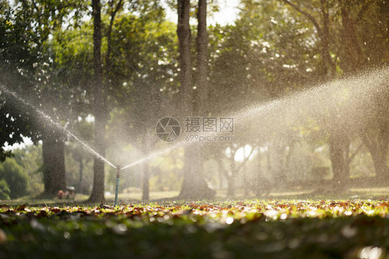 洒在绿草上浇水节水系统概念图片