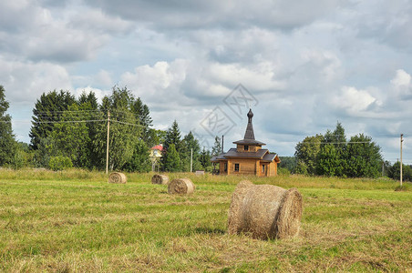夏季农村景观背景为干草图片