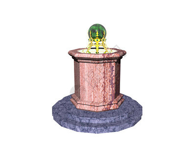 高贵的石头底座金色的支架和绿色的玻璃球背景图片