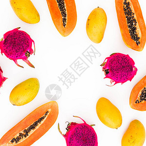 白底木瓜芒果和龙果的食图片