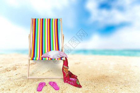 沙滩上的沙椅帽图片