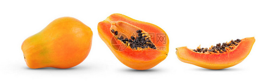 熟木瓜水果白种子孤立在白色背景上图片