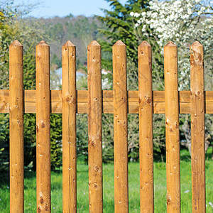 花园前用木板条制成的栅栏图片