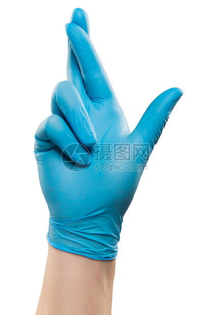 男医生用蓝色手套握着蓝手套图片