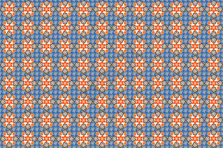 橙色米色和蓝色的无缝手绘光栅花卉图案图片