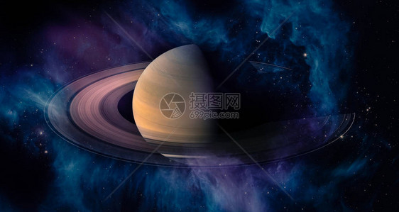 星体环绕着星体和宇宙尘云的土星行太阳系图片
