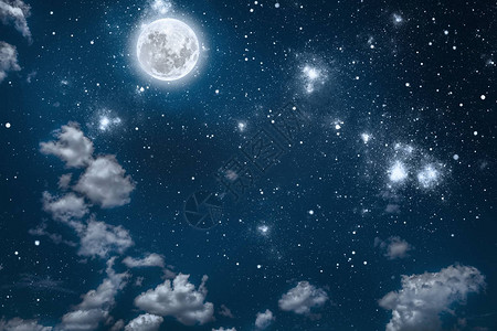 背景夜空与星月亮和云彩图片