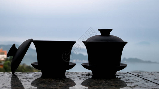 古典的茶杯在台北Jiu背景图片