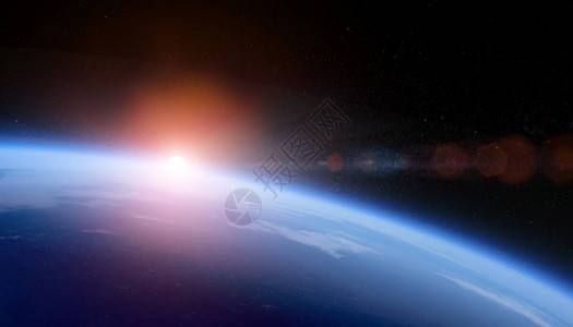 从带有恒星场的轨道上从空间观测太阳升出3DReender元素由美国航天图片