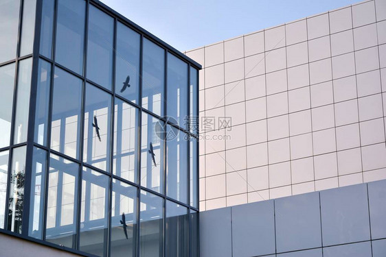 现代城市玻璃幕墙的抽象反射图片
