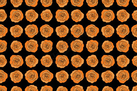 黑色背景上的橙色玫瑰花束无缝图案图片
