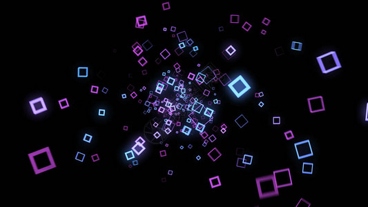 黑色背景上霓虹灯广场的网络流动画五颜六色的霓虹灯方块在黑色背景图片