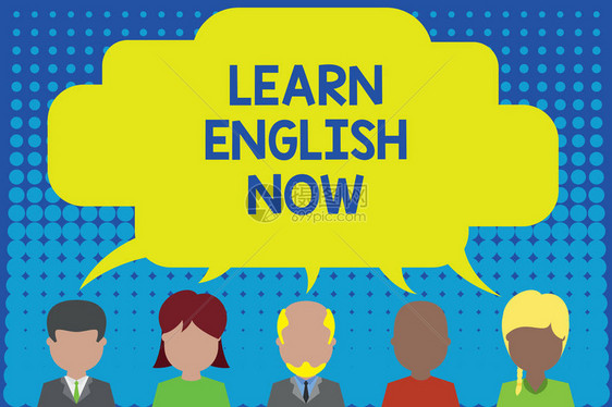 概念手写显示现在学习英语概念意义获得或获得英语知识和技能五个不同的人共享语音图片