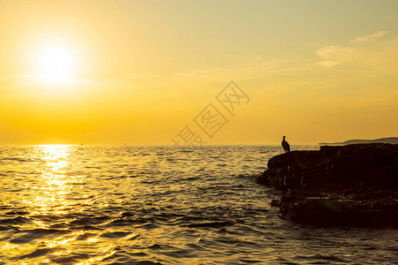 在亚得里亚海岸的美丽日落中描绘出巨型焦兰法拉克图片