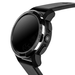无线智能手表在一个圆光亮的黑色箱子里背景图片